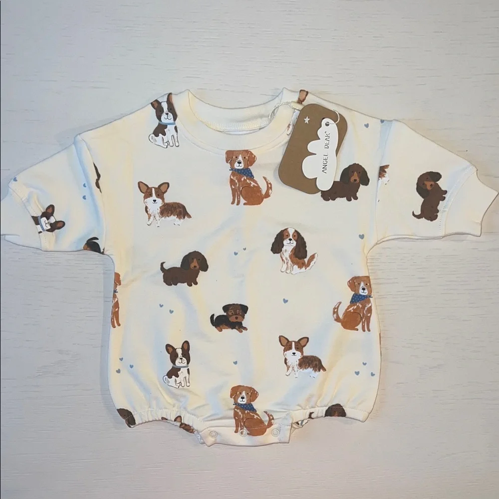 Angel Dear Cream Sweatshirt Bubble Romper Dogs Puppies 0-3 3-6 months